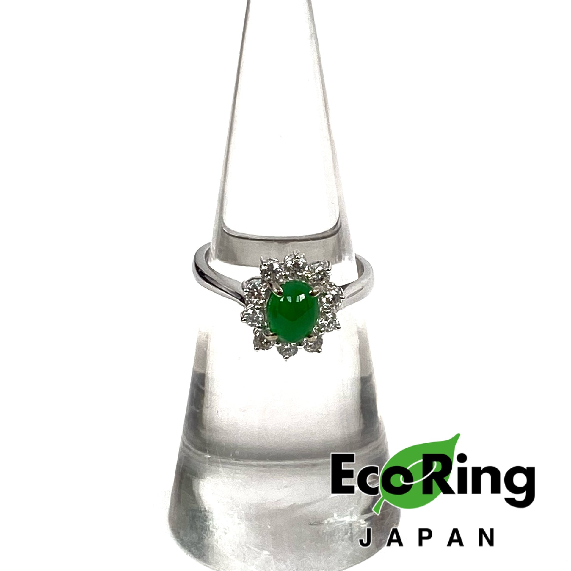 △Chow Sang Sang 周生生18K White Gold Diamond Jade Ring 4.96g 18K白金鑽石玉石戒指– Eco  Ring